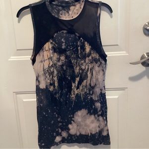 Affliction Live Fast Womens Size Medium Studded Motorcycle Top Mesh semi-sheer